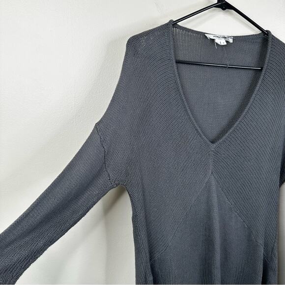 Helmut Lang Sweater Womens Small Gray Linen Blend V-Neck Long Sleeve Knit Top - Picture 2 of 9